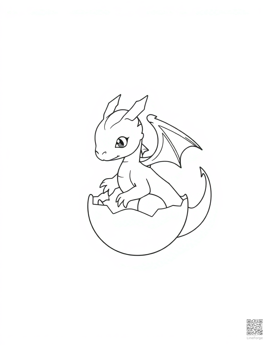 A baby dragon hatching from a crystal egg coloring page Minimal style - free printable