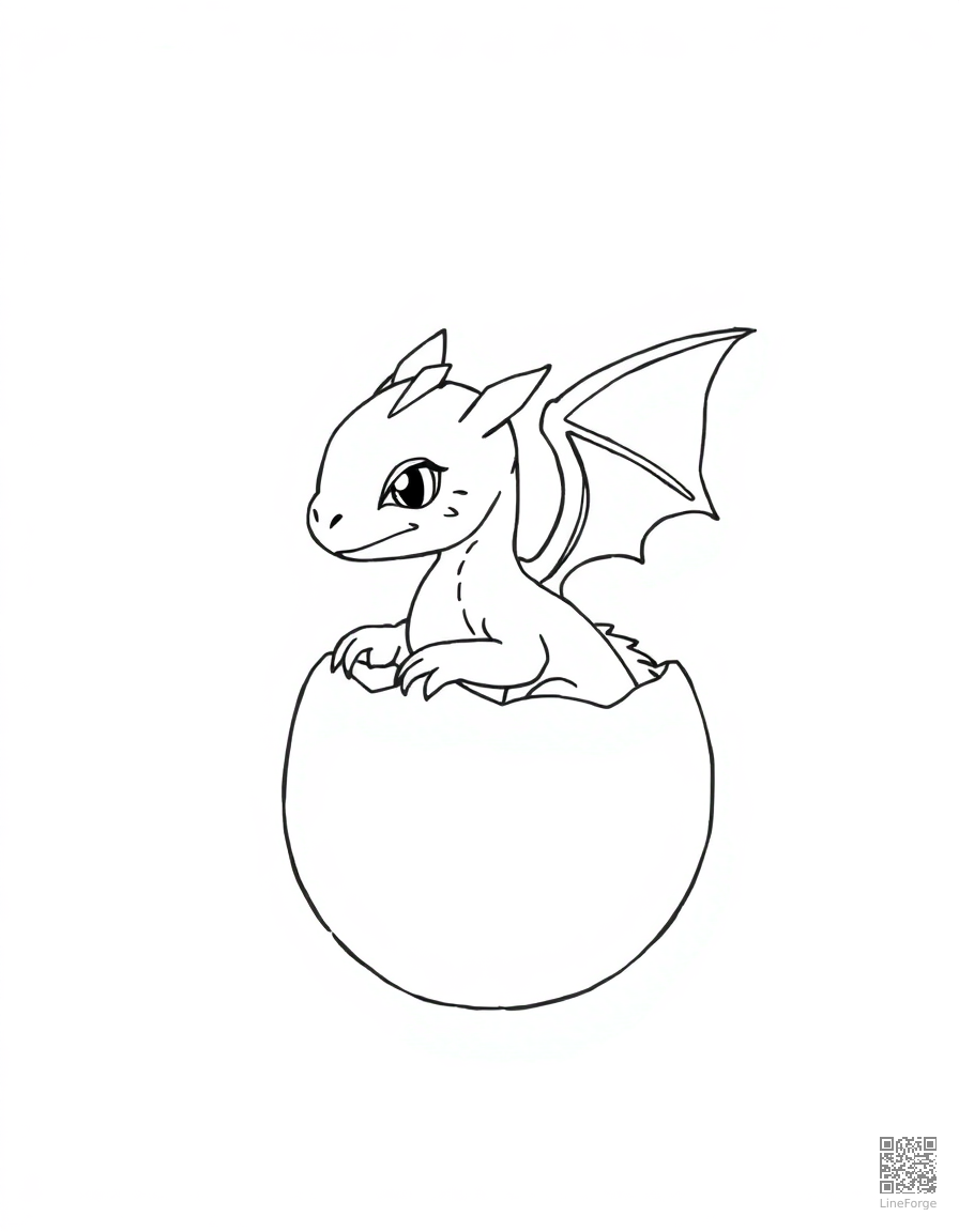A baby dragon hatching from a crystal egg coloring page Minimal style - free printable