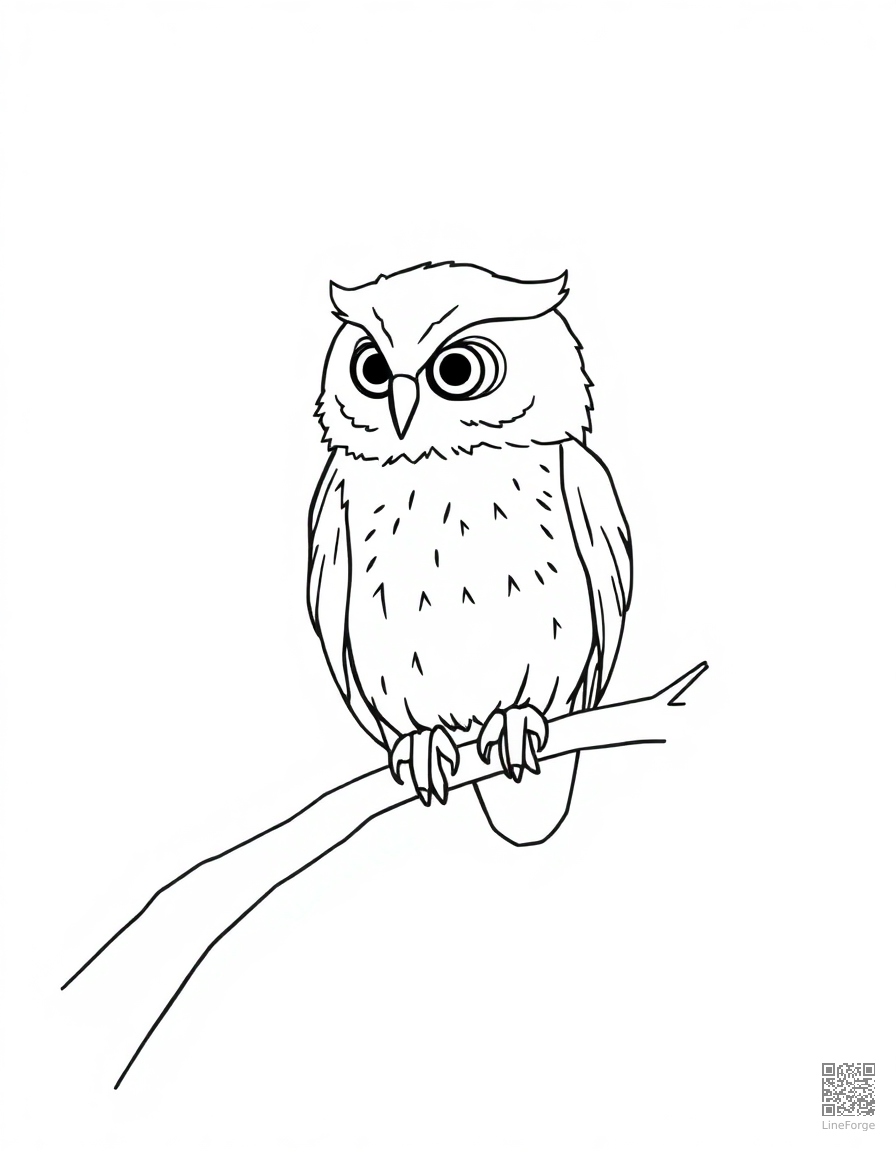 Free a baby owl perched on a branch at night coloring page in minimal style — printable line art