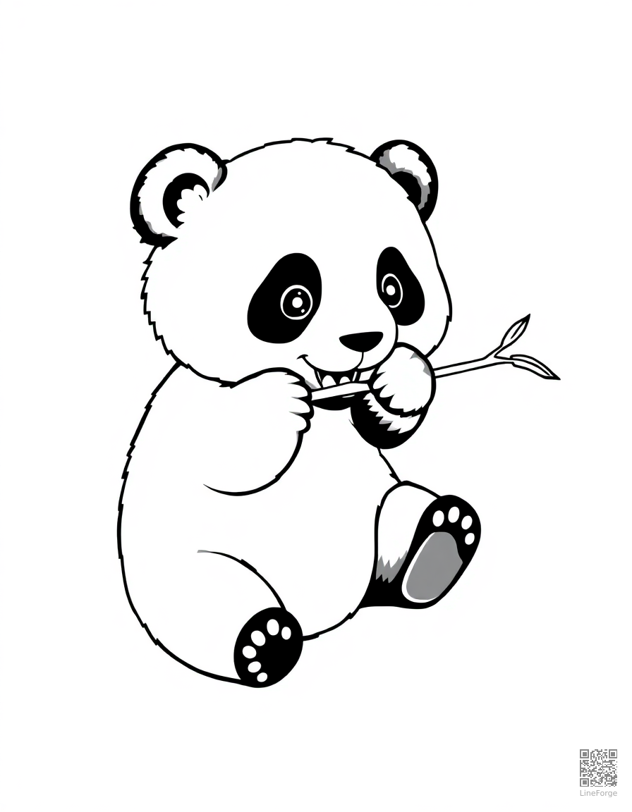 A baby panda bear eating bamboo coloring page Minimal style - free printable