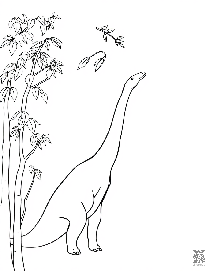 A brachiosaurus reaching for leaves in treetops coloring page Minimal style - free printable