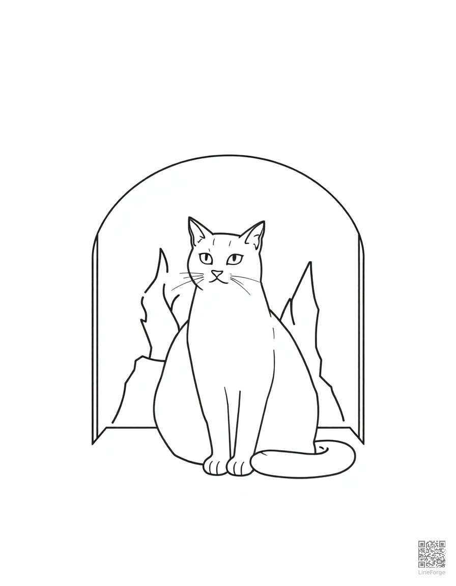 A british shorthair cat sitting by a fireplace coloring page Minimal style - free printable