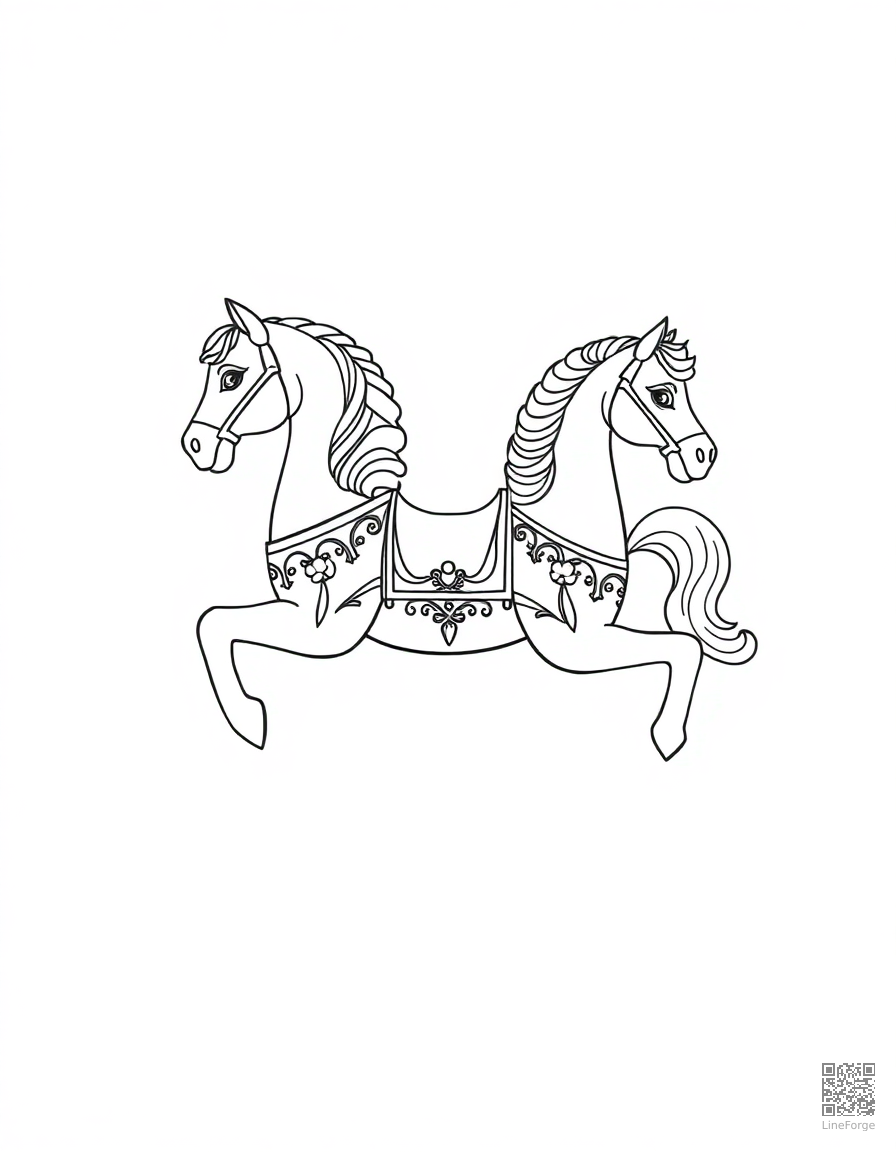 A carousel horse with ornate decorative details coloring page Minimal style - free printable