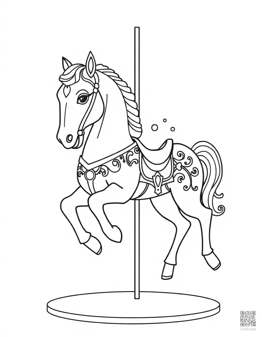 A carousel horse with ornate decorative details coloring page Minimal style - free printable