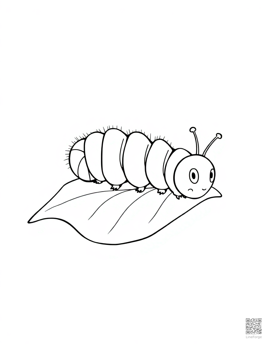 A caterpillar on a leaf about to form a chrysalis coloring page Contour style - free printable