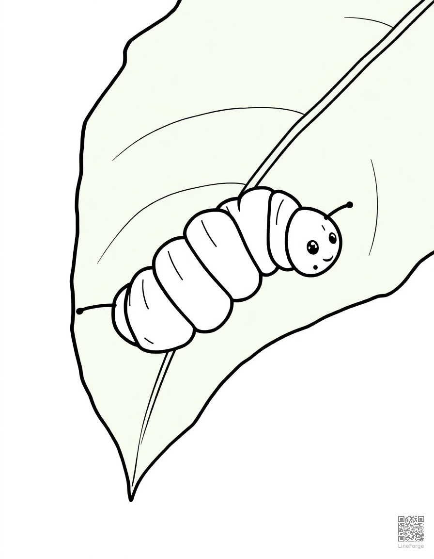A caterpillar on a leaf about to form a chrysalis coloring page Contour style - free printable