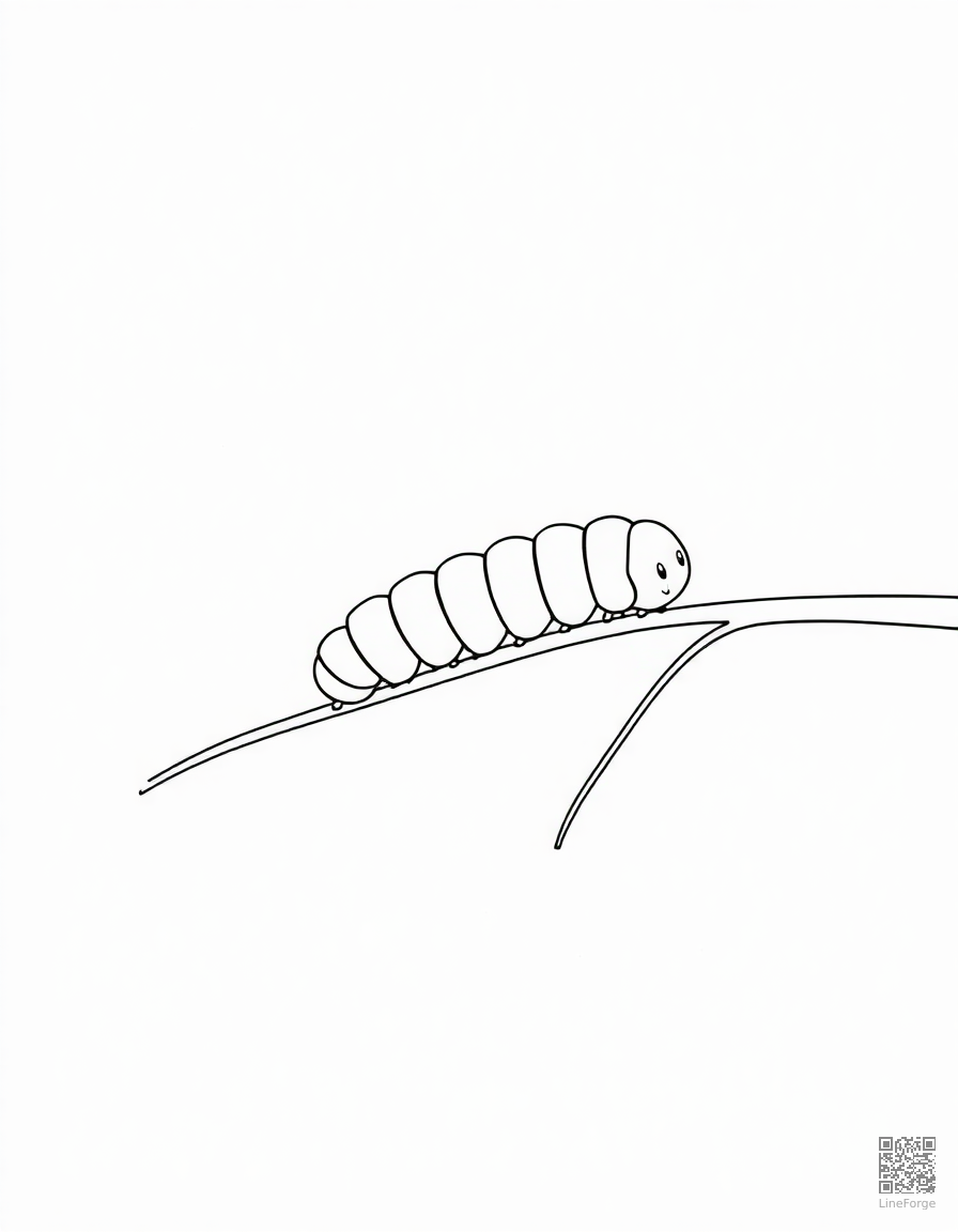 A caterpillar on a leaf about to form a chrysalis coloring page Minimal style - free printable