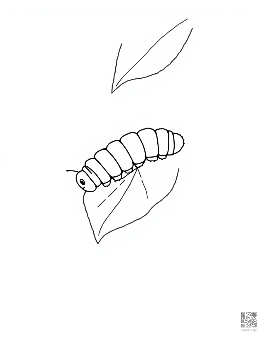 A caterpillar on a leaf about to form a chrysalis coloring page Minimal style - free printable