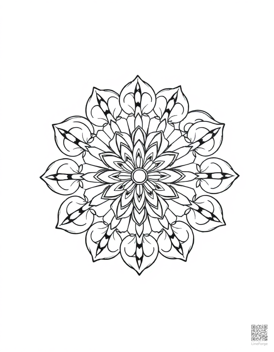 A circular mandala with intricate floral petal designs coloring page Minimal style - free printable
