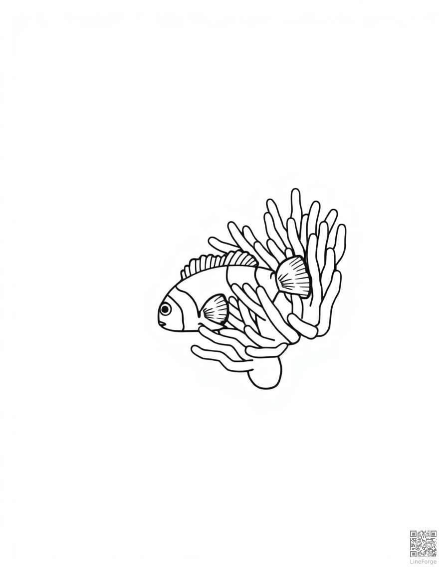 A clownfish hiding in an anemone on a reef coloring page Minimal style - free printable