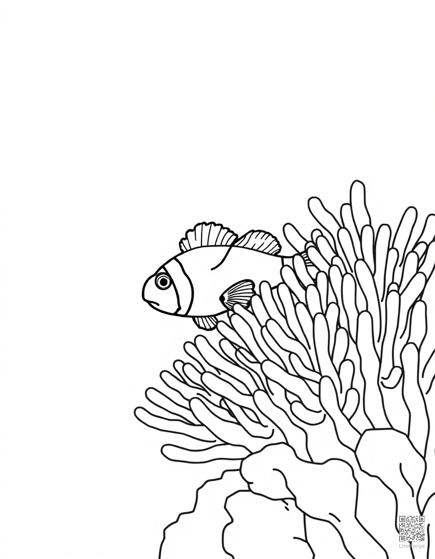 A clownfish hiding in an anemone on a reef coloring page Minimal style - free printable