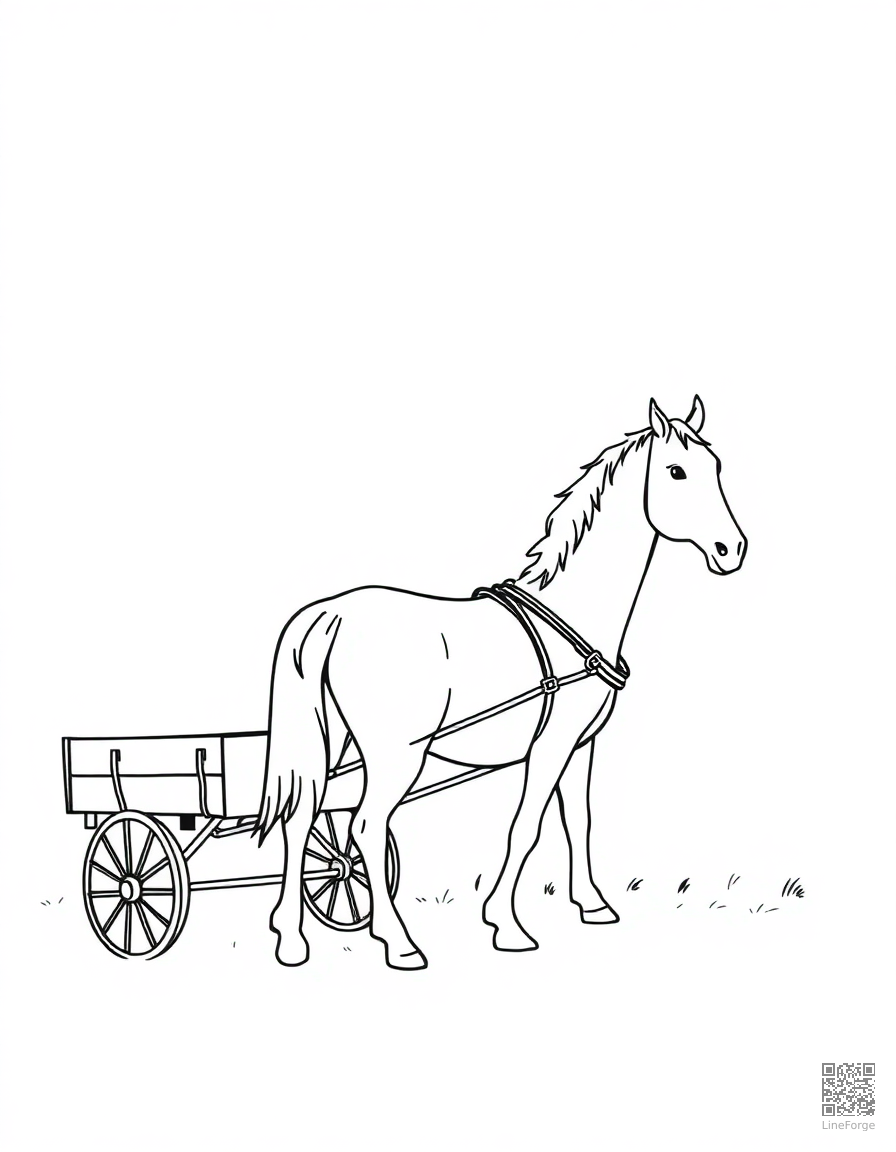 A clydesdale horse pulling a cart on a farm coloring page Minimal style - free printable