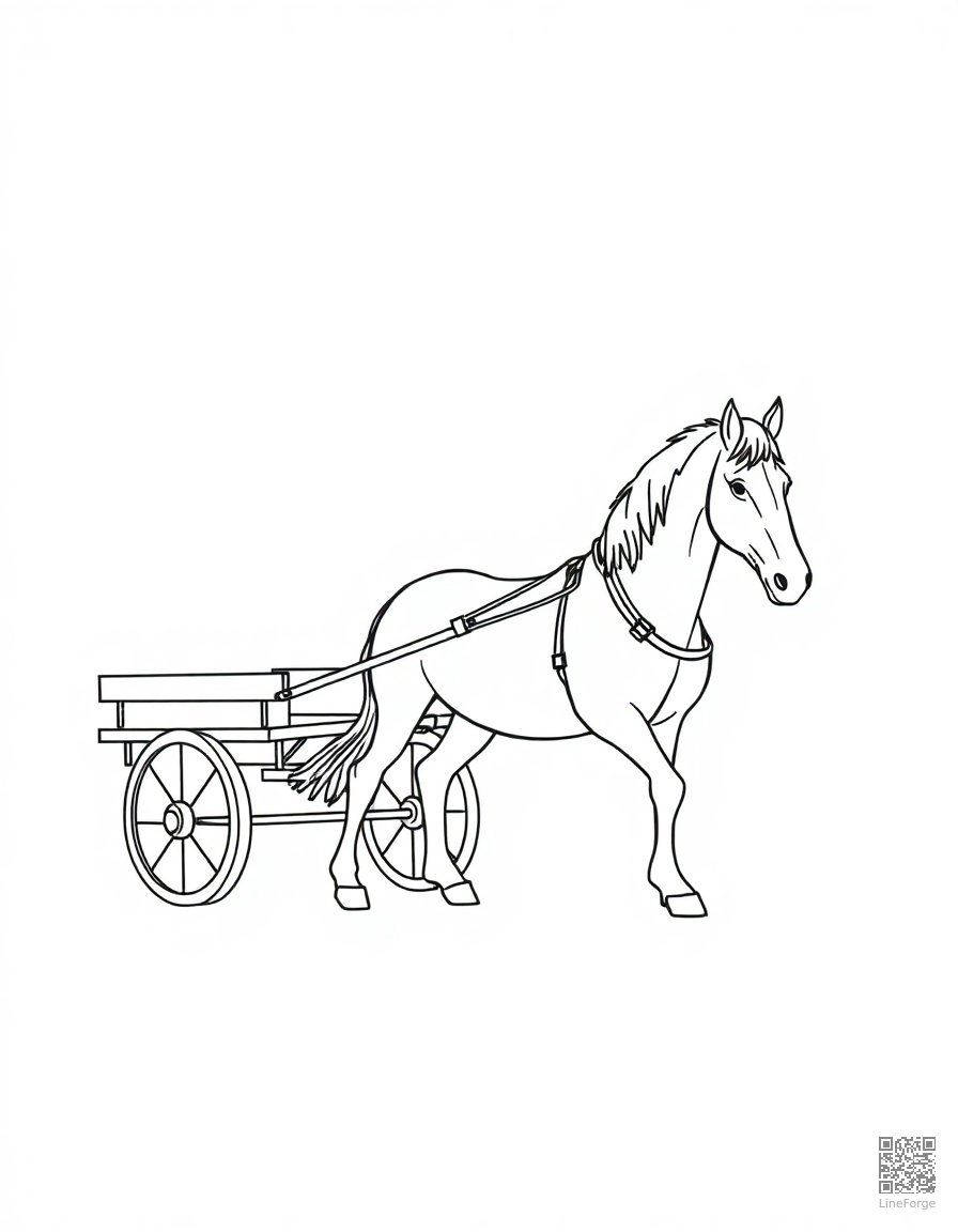 A clydesdale horse pulling a cart on a farm coloring page Minimal style - free printable