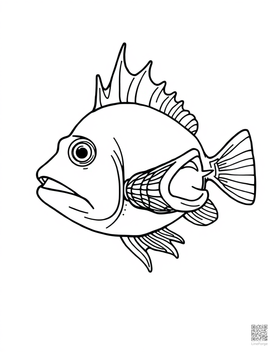 A deep sea anglerfish with bioluminescent lure coloring page Contour style - free printable