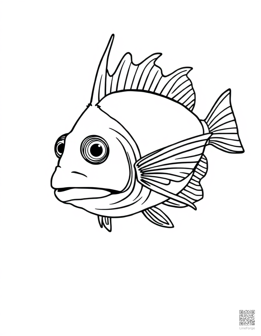 A deep sea anglerfish with bioluminescent lure coloring page Contour style - free printable