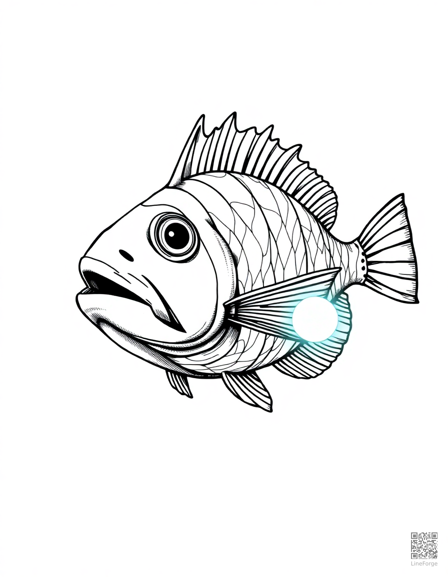 A deep sea anglerfish with bioluminescent lure coloring page Crosshatch style - free printable