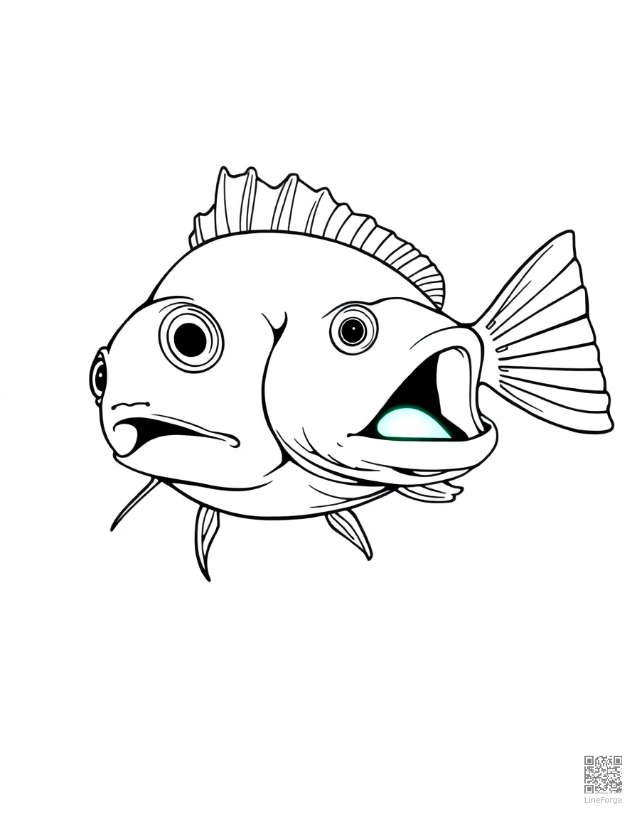 A deep sea anglerfish with bioluminescent lure coloring page Manga style - free printable