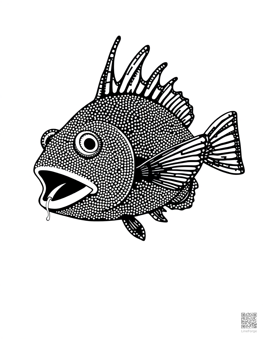 A deep sea anglerfish with bioluminescent lure coloring page Stipple style - free printable