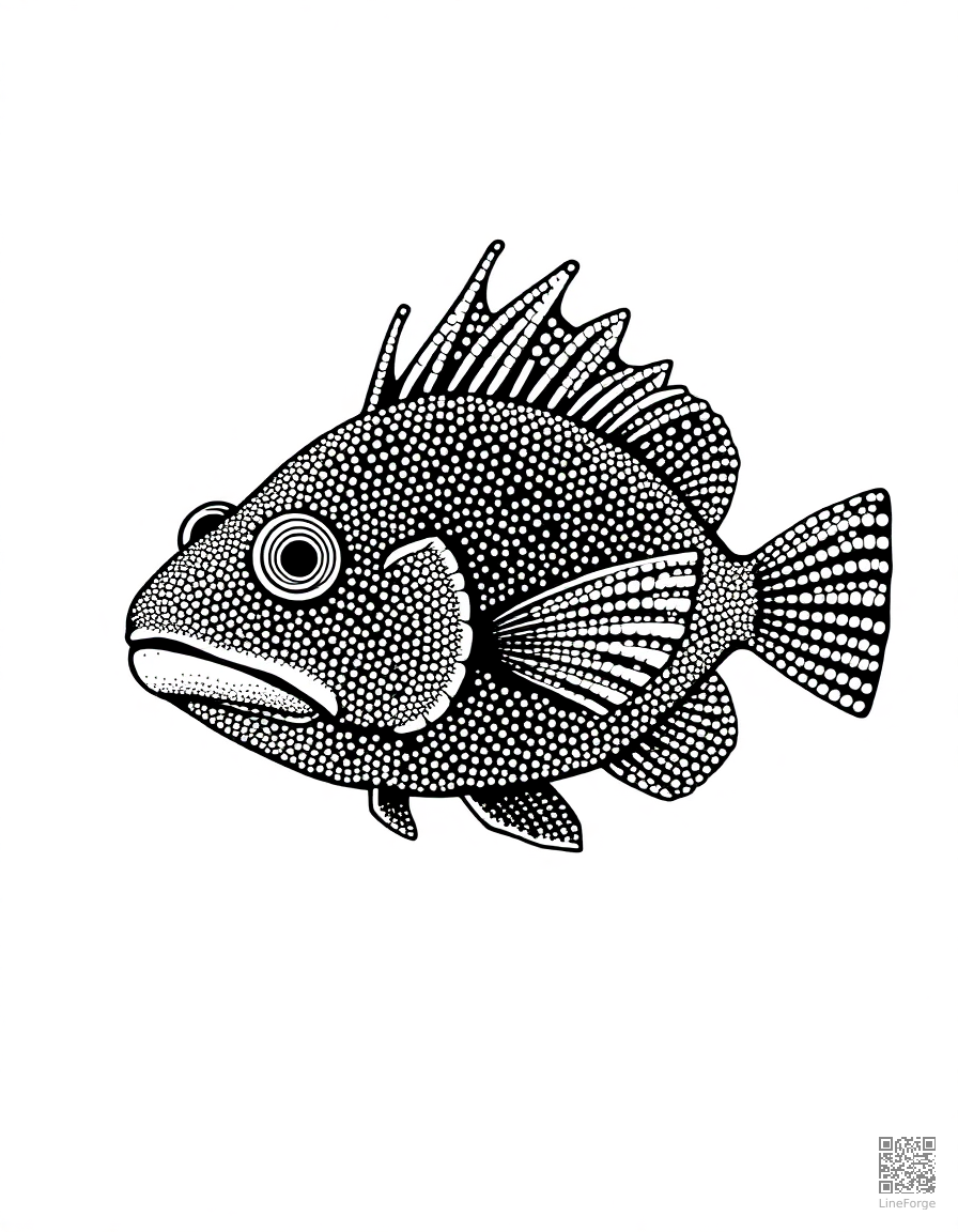 A deep sea anglerfish with bioluminescent lure coloring page Stipple style - free printable