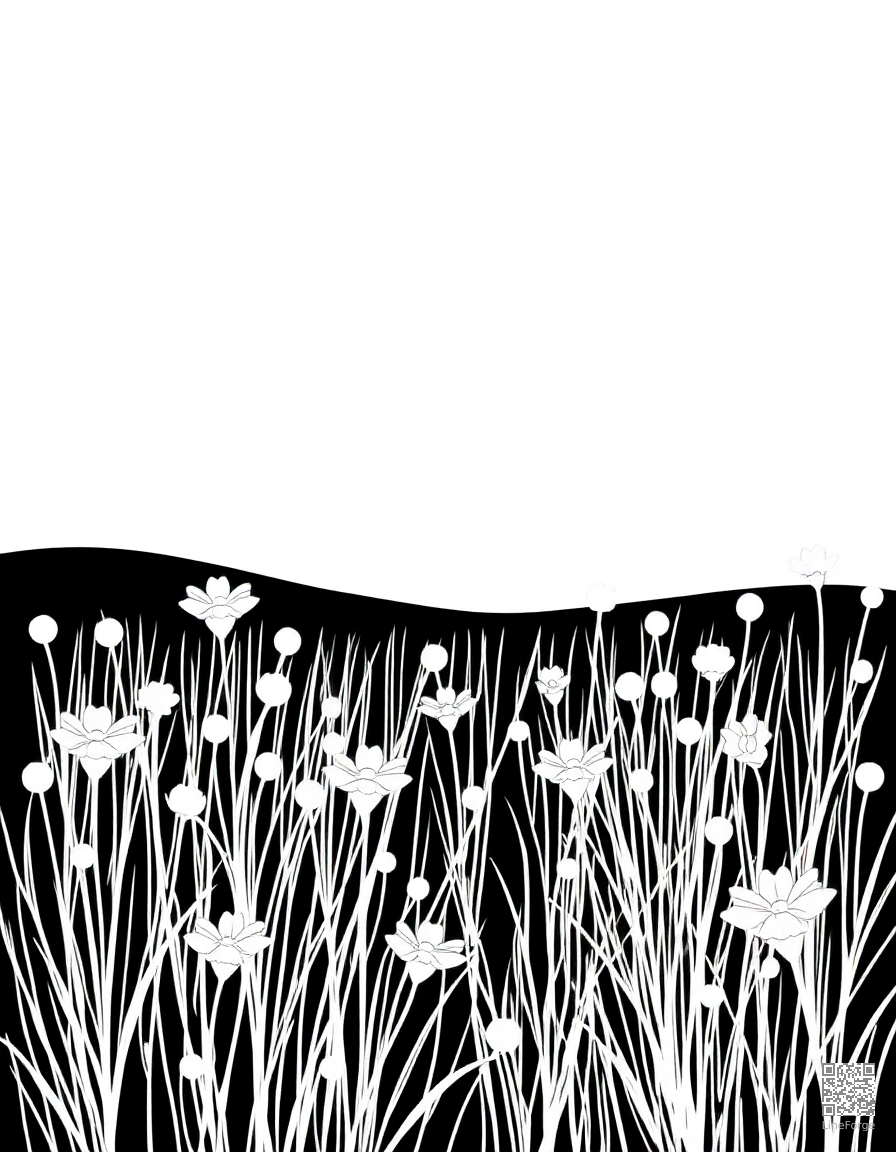 A firefly meadow glowing at twilight coloring page Minimal style - free printable