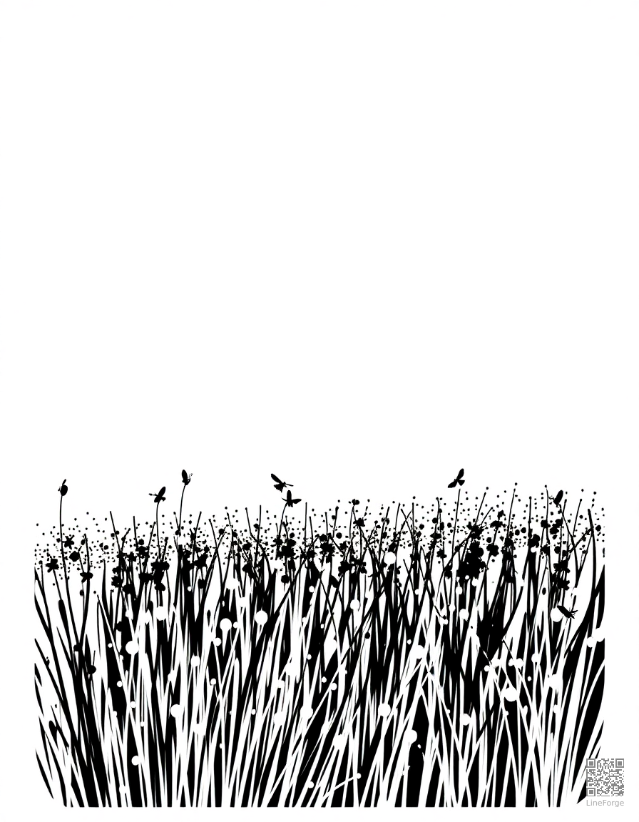 A firefly meadow glowing at twilight coloring page Stipple style free printable