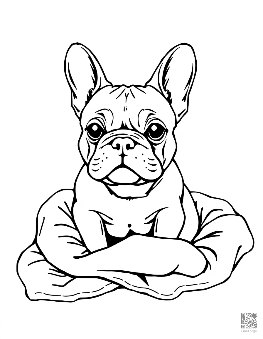 A french bulldog sitting on a cozy blanket coloring page Manga style - free printable