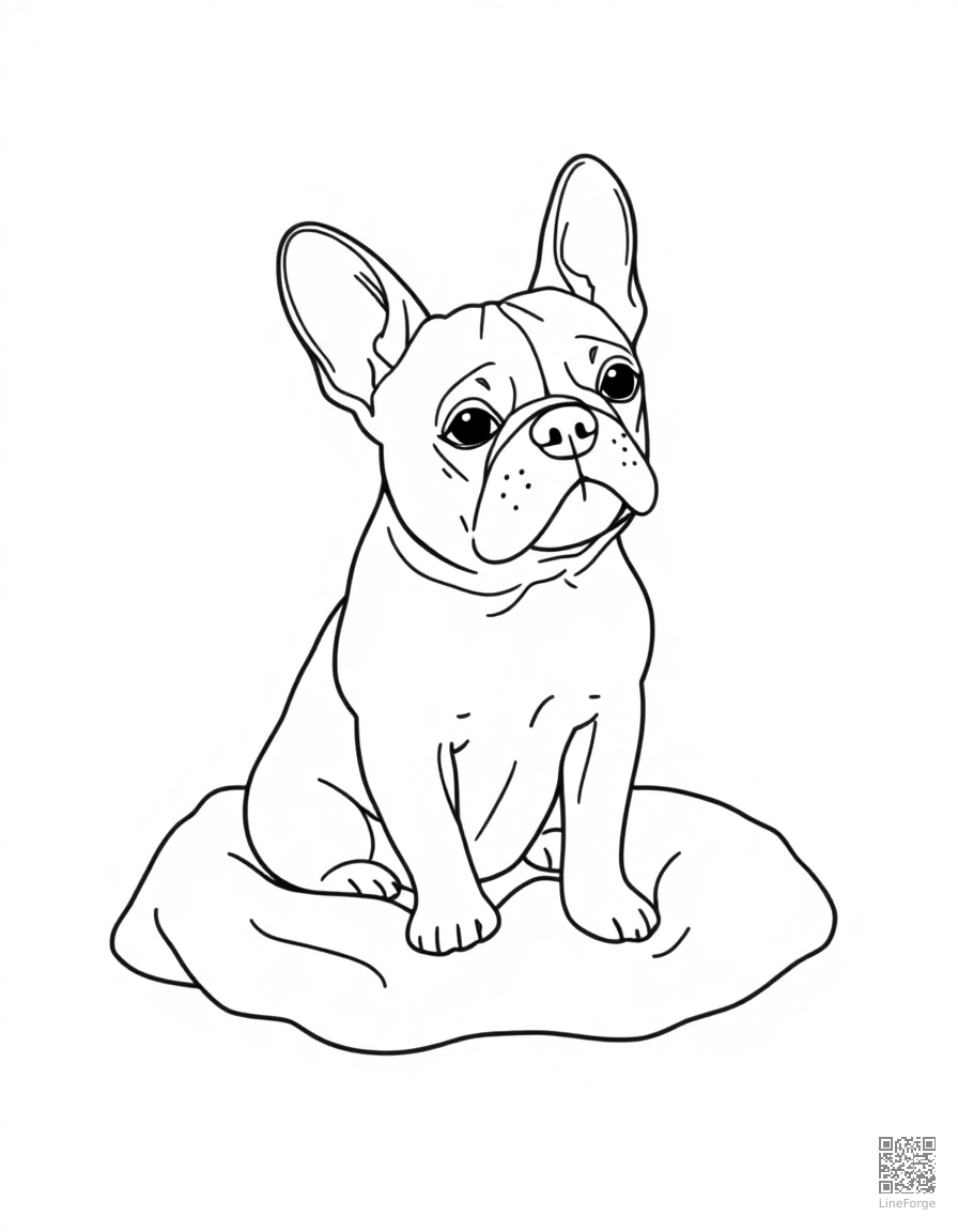 A french bulldog sitting on a cozy blanket coloring page Minimal style - free printable