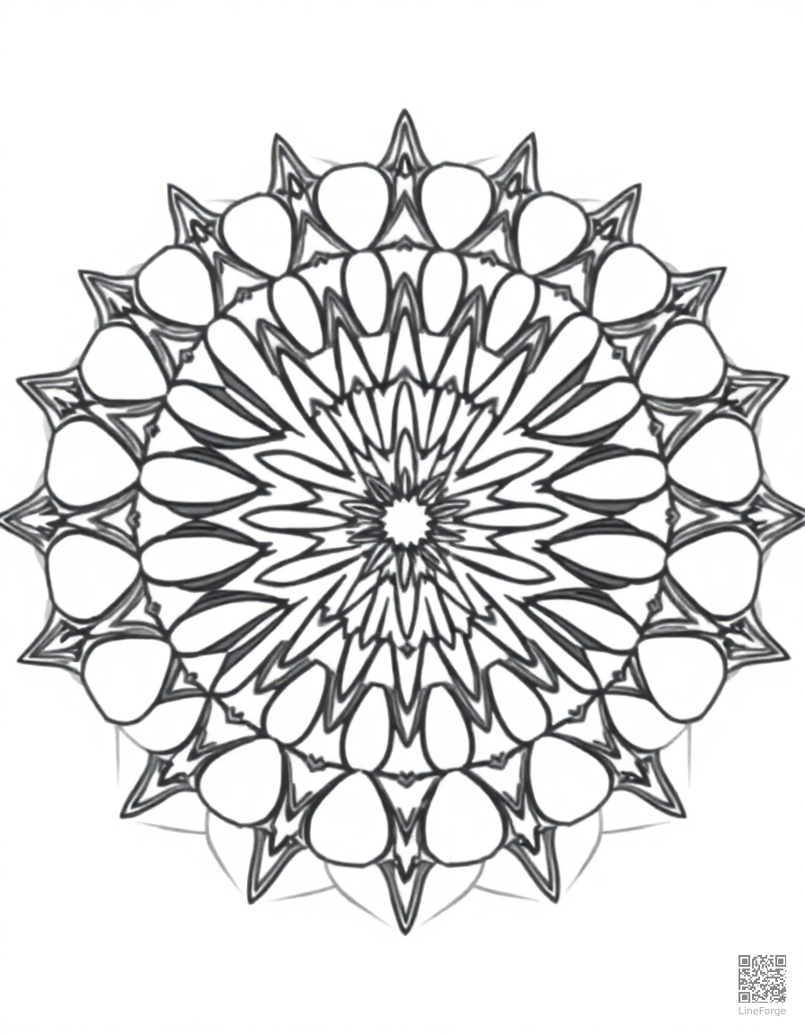 A geometric mandala with repeating star patterns coloring page Contour style - free printable