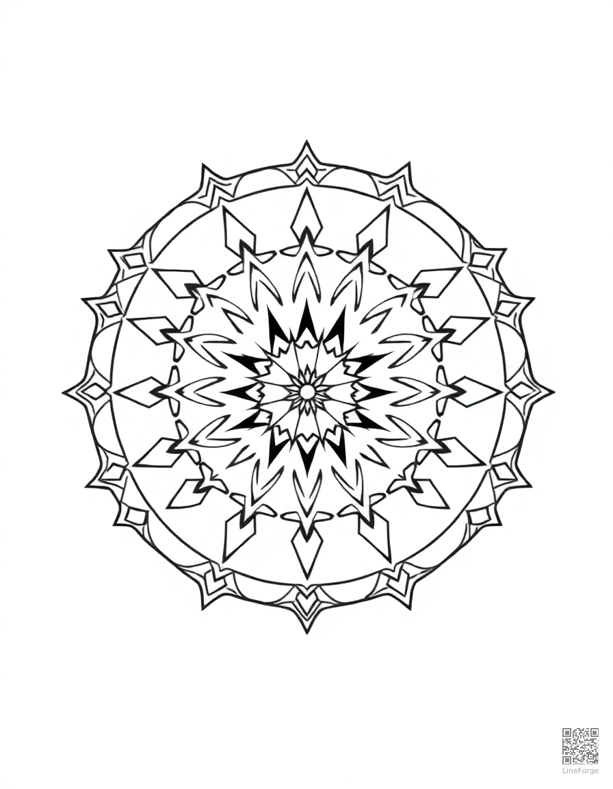A geometric mandala with repeating star patterns coloring page Minimal style - free printable