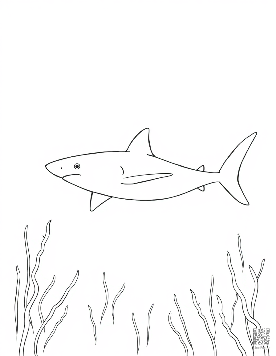 A great white shark swimming through kelp forest coloring page Minimal style - free printable