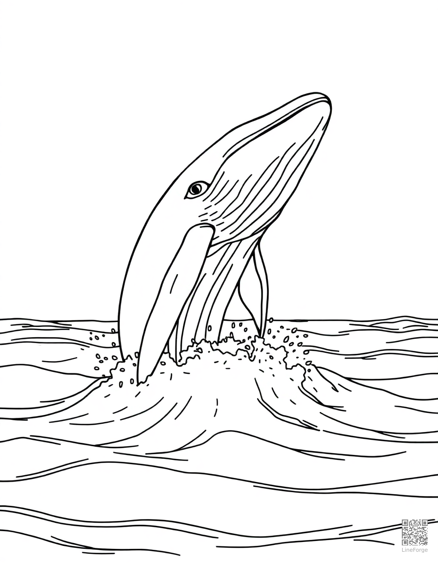 A humpback whale breaching from the ocean surface coloring page Contour style free printable