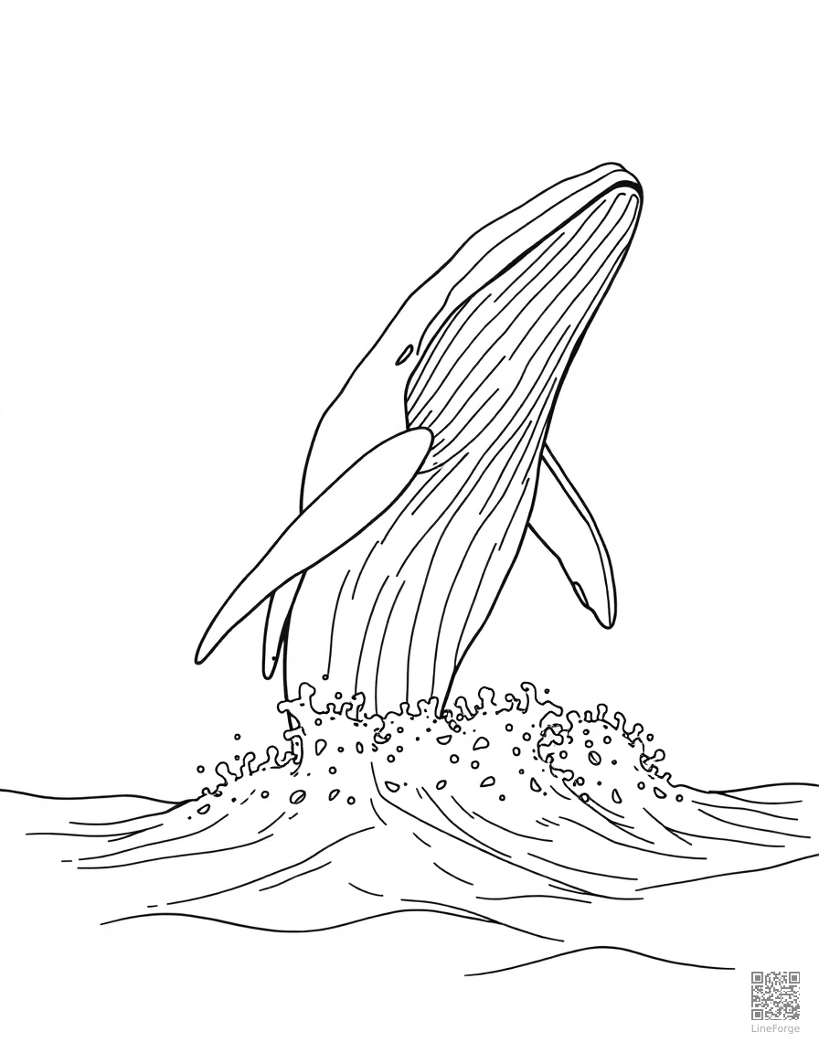 A humpback whale breaching from the ocean surface coloring page Contour style free printable