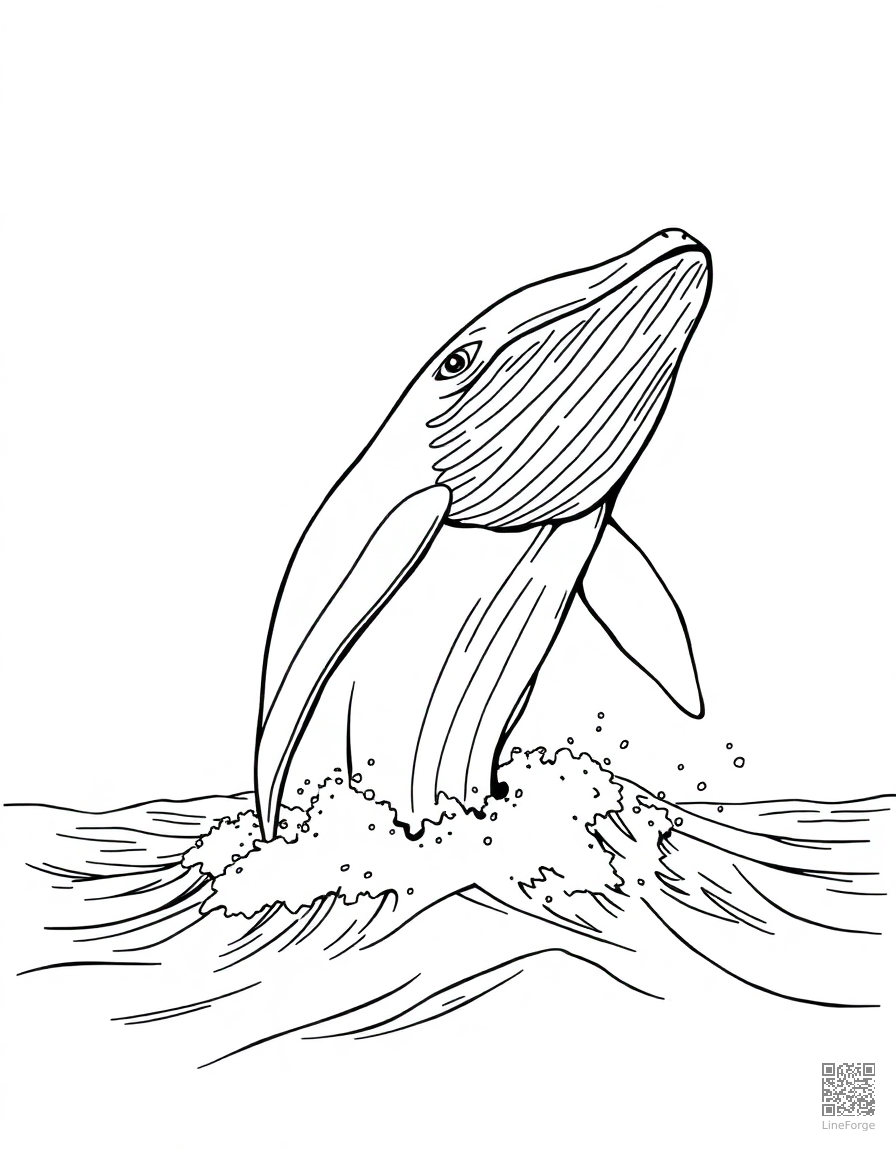 A humpback whale breaching from the ocean surface coloring page Manga style - free printable