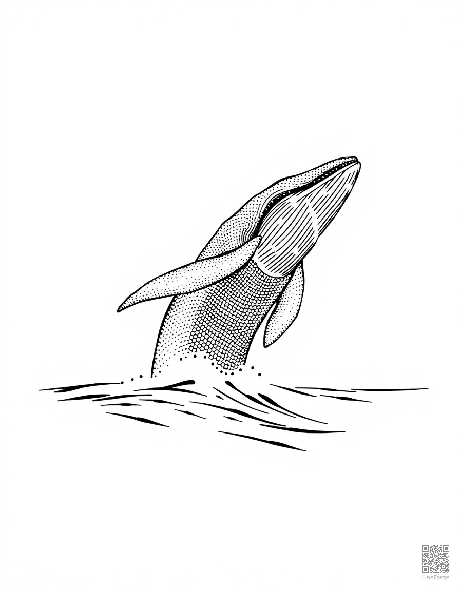 A humpback whale breaching from the ocean surface coloring page Stipple style - free printable