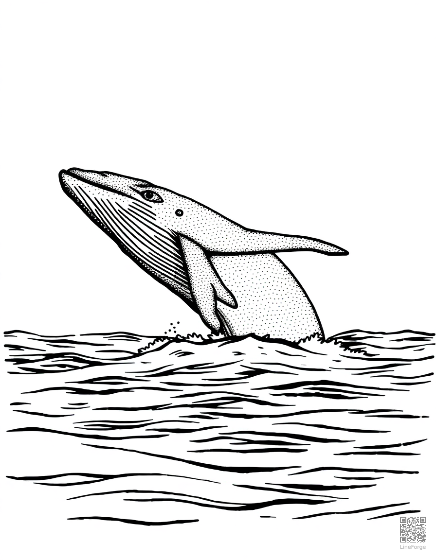 A humpback whale breaching from the ocean surface coloring page Stipple style - free printable
