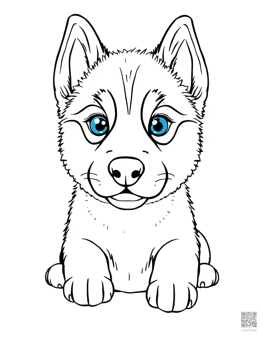 A husky puppy with bright blue eyes coloring page Contour style - free printable