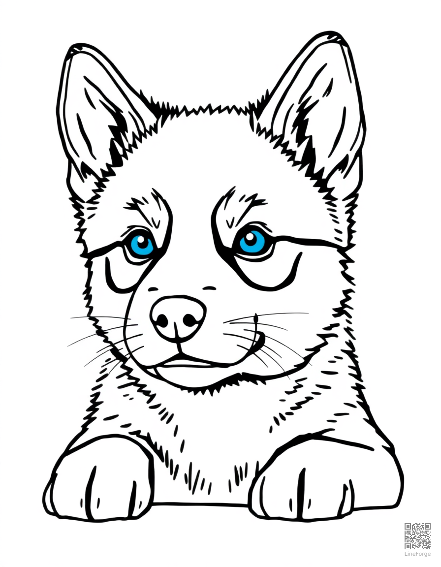A husky puppy with bright blue eyes coloring page Minimal style - free printable