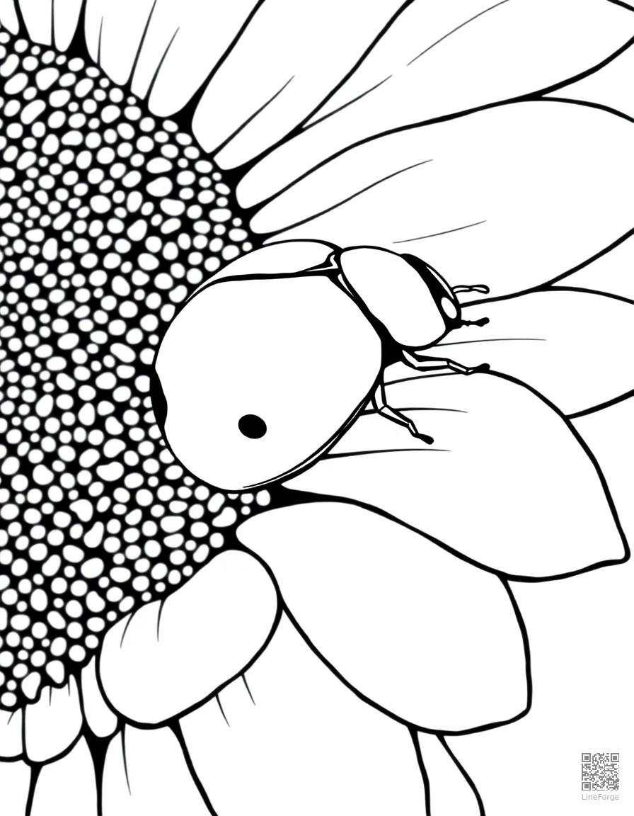 A ladybug crawling on a sunflower petal coloring page Contour style - free printable