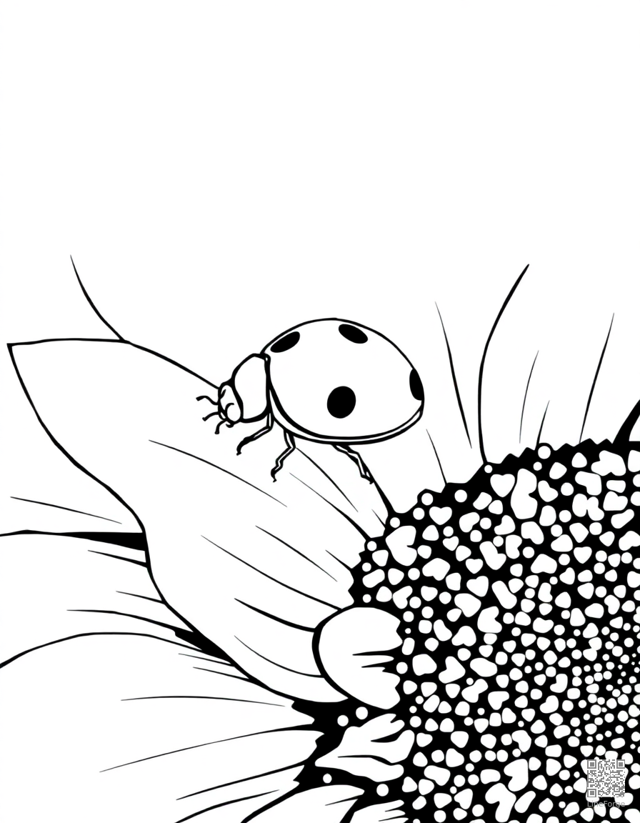 A ladybug crawling on a sunflower petal coloring page Manga style - free printable