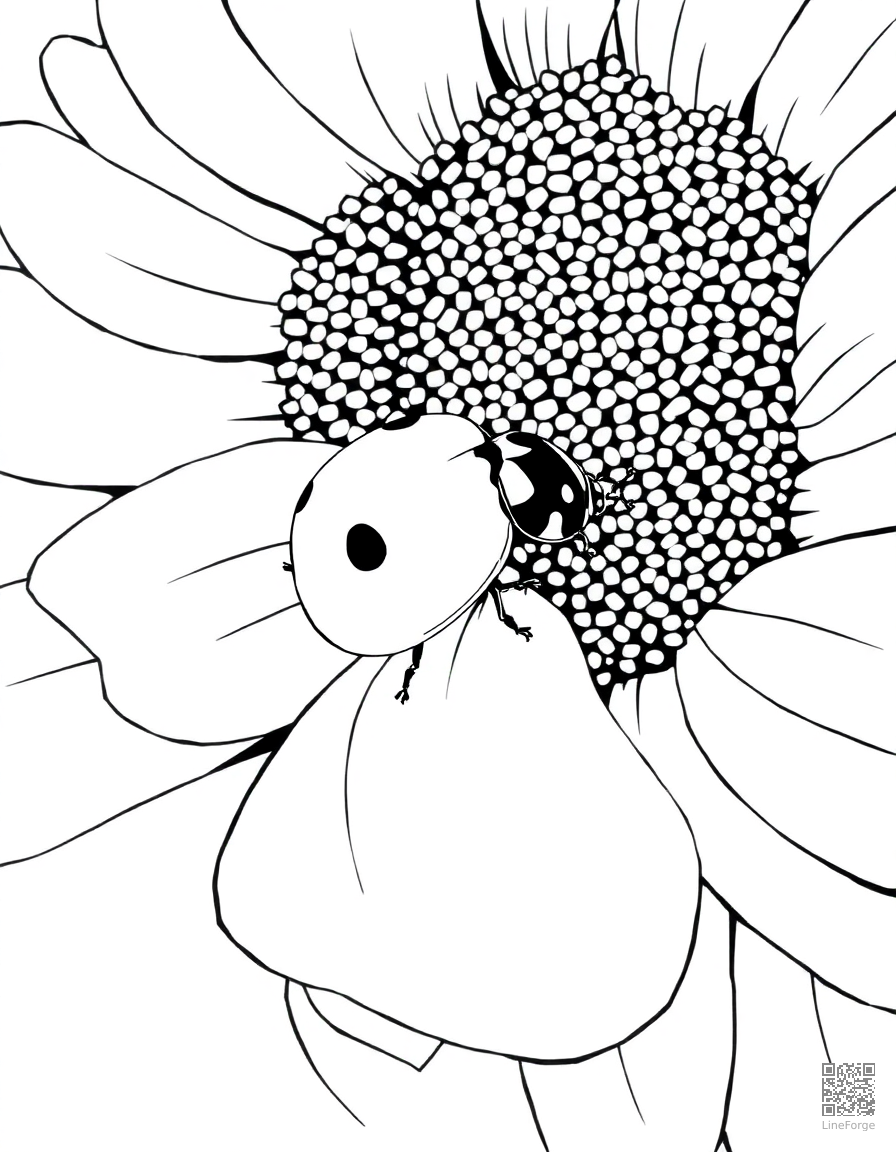 A ladybug crawling on a sunflower petal coloring page Manga style - free printable