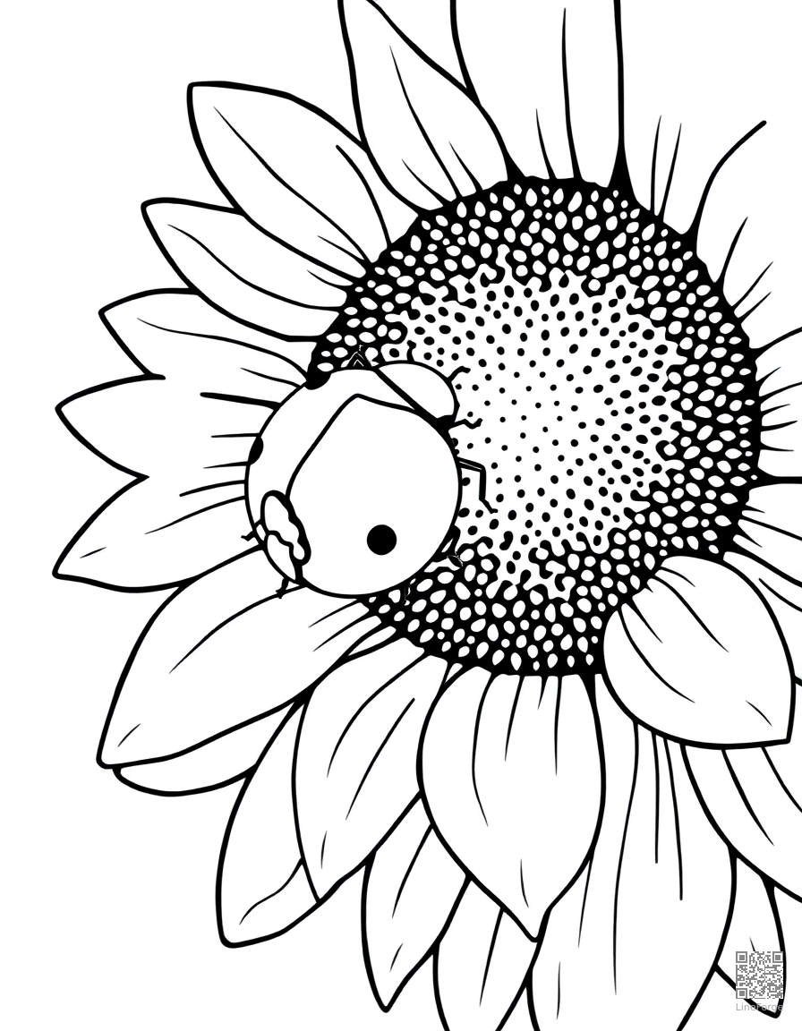 A ladybug crawling on a sunflower petal coloring page Minimal style - free printable