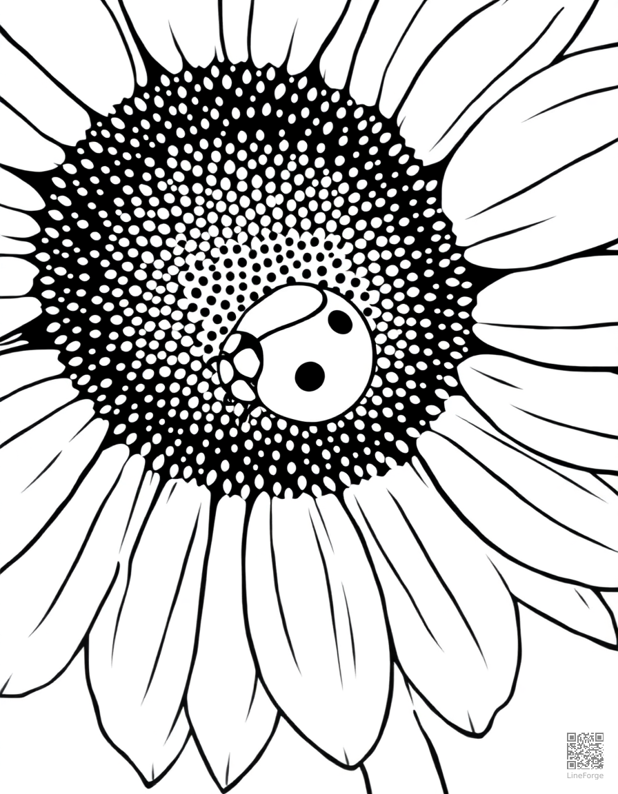 A ladybug crawling on a sunflower petal coloring page Minimal style - free printable