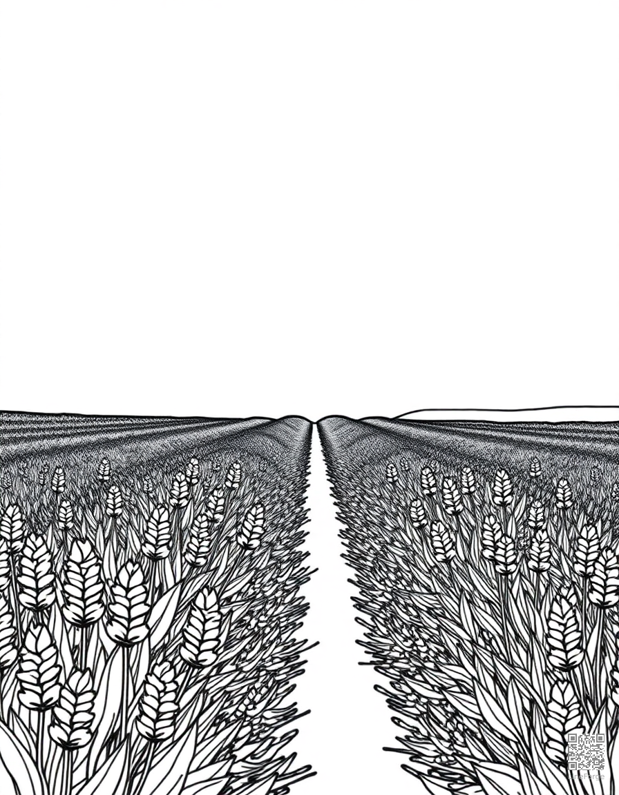 A lavender field stretching to the horizon coloring page Contour style free printable