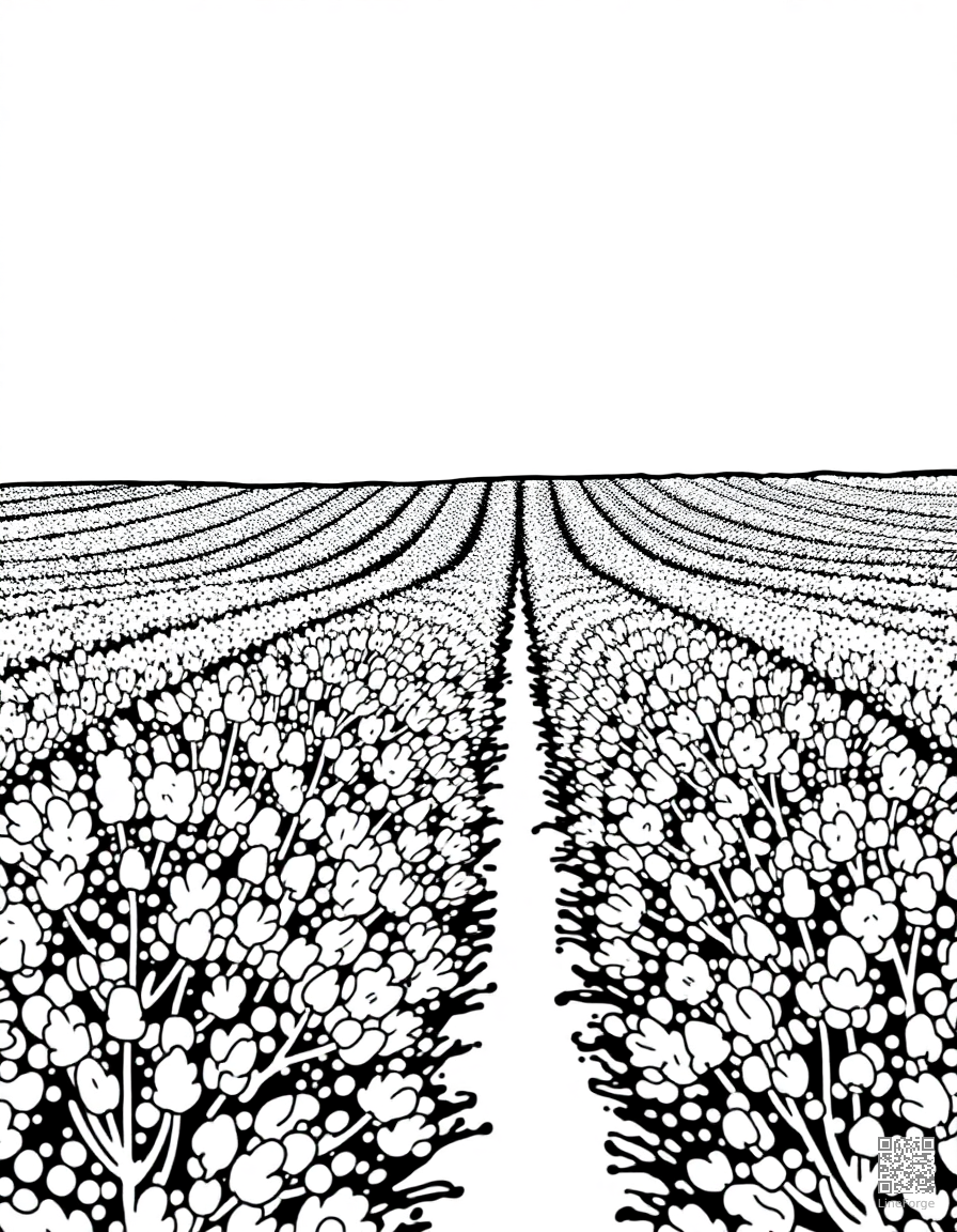 A lavender field stretching to the horizon coloring page Stipple style - free printable
