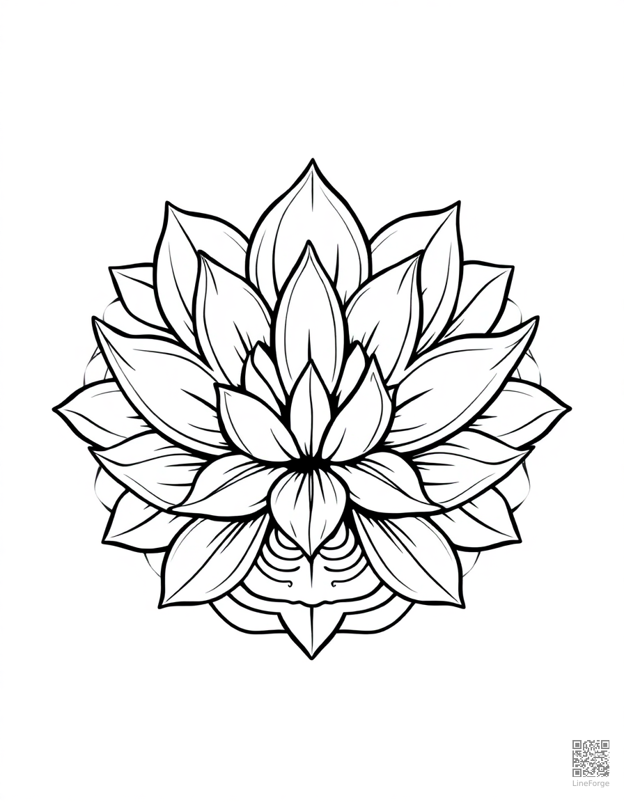 A lotus flower mandala with water ripple elements coloring page Manga style free printable