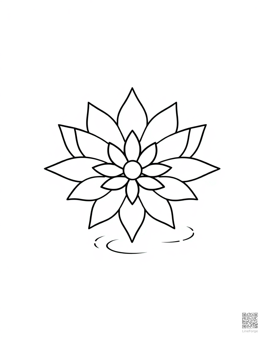 A lotus flower mandala with water ripple elements coloring page Minimal style - free printable