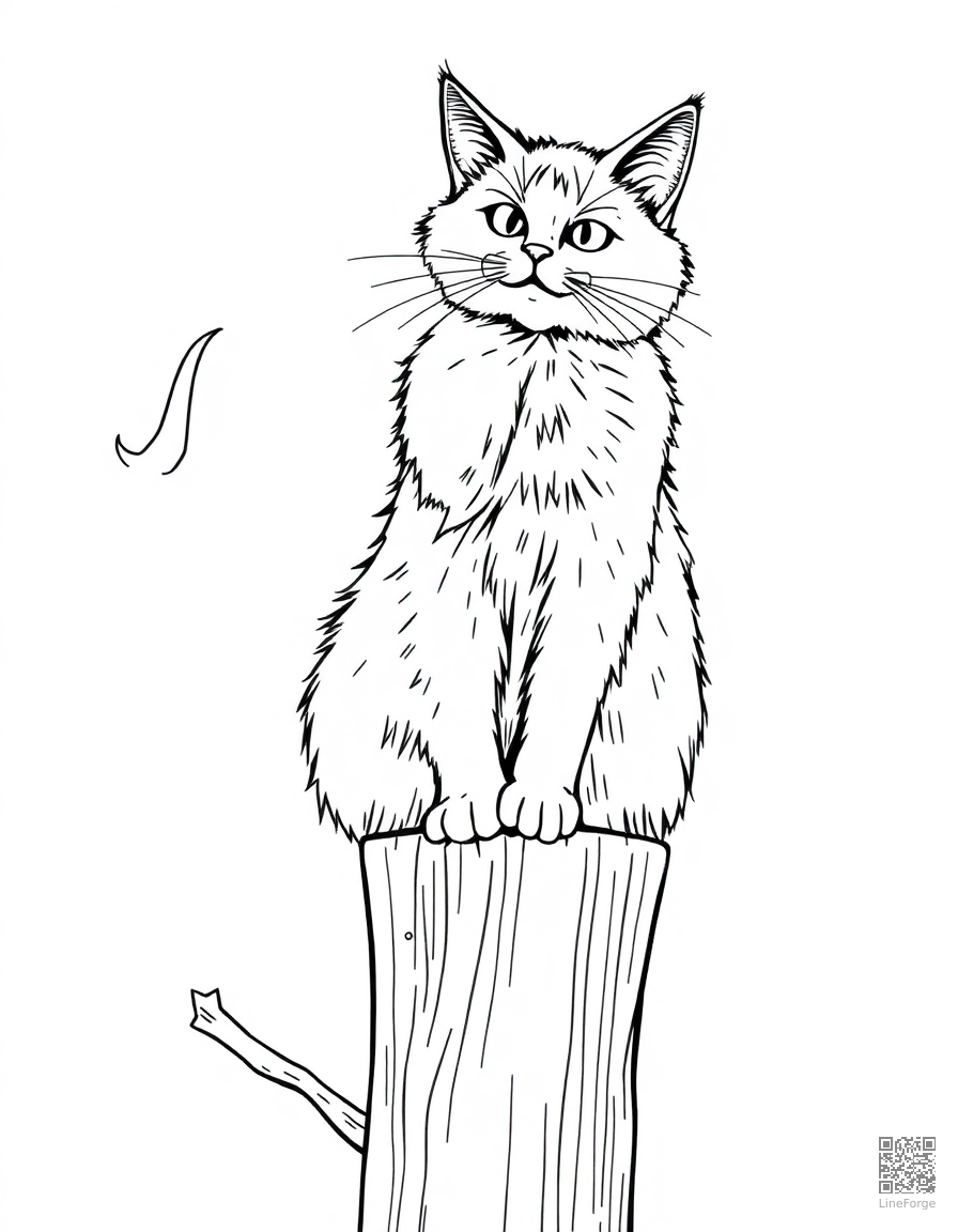 A maine coon cat climbing a tall cat tree coloring page Manga style - free printable