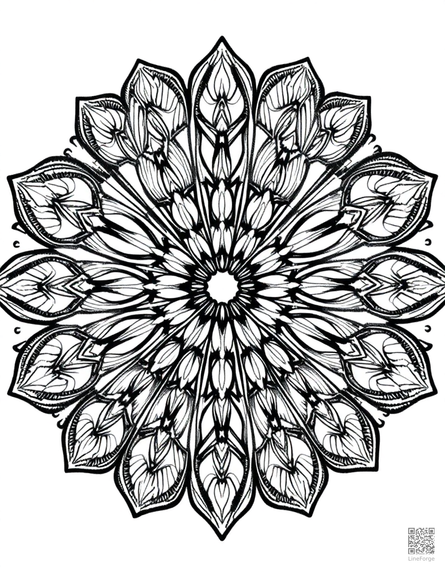 A mandala with butterfly wing patterns coloring page Crosshatch style - free printable