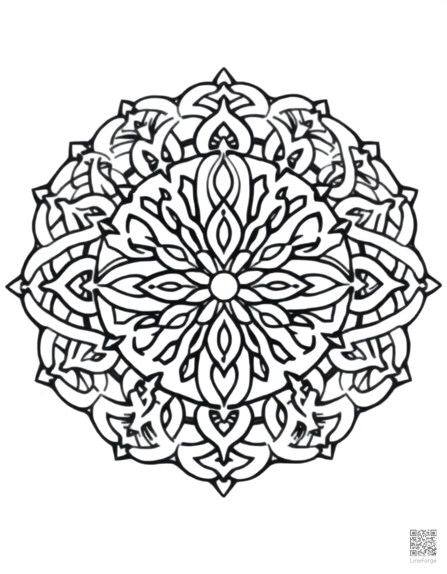 A mandala with Celtic knot interlocking designs coloring page Contour style free printable