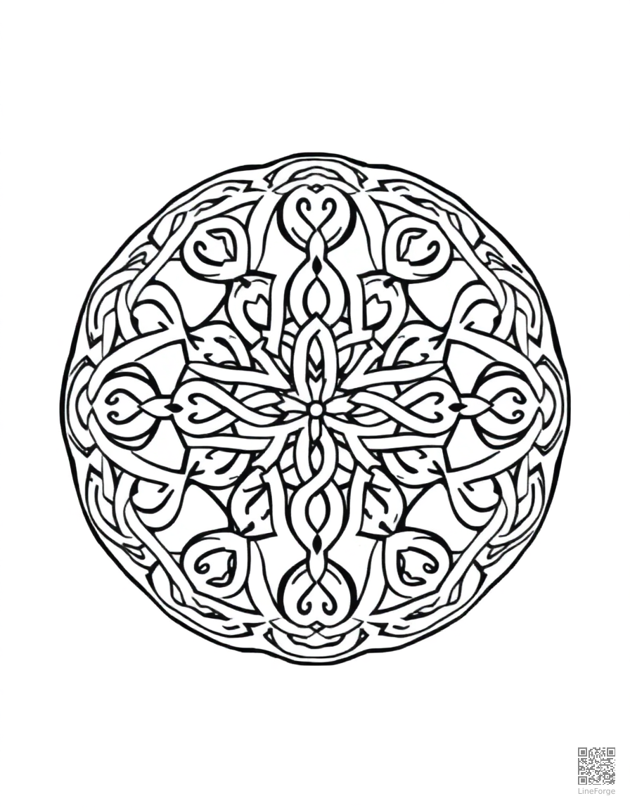 A mandala with Celtic knot interlocking designs coloring page Minimal style free printable